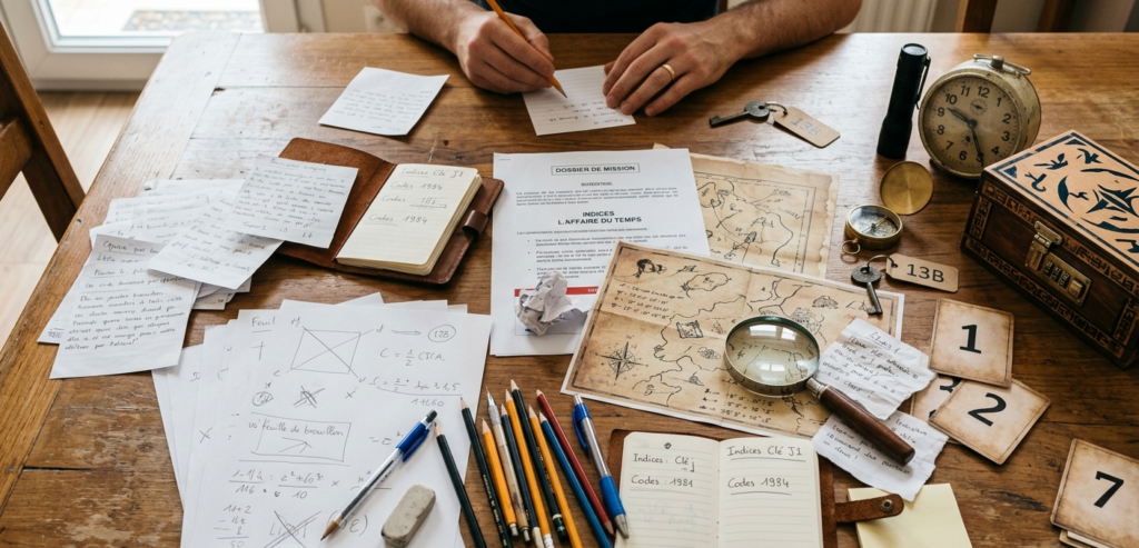 Table de jeu d'un escape game maison