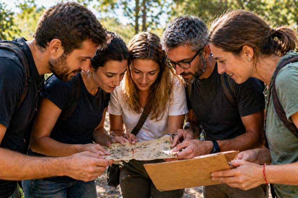 Escape game extérieur d'un groupe de jeu entre amis