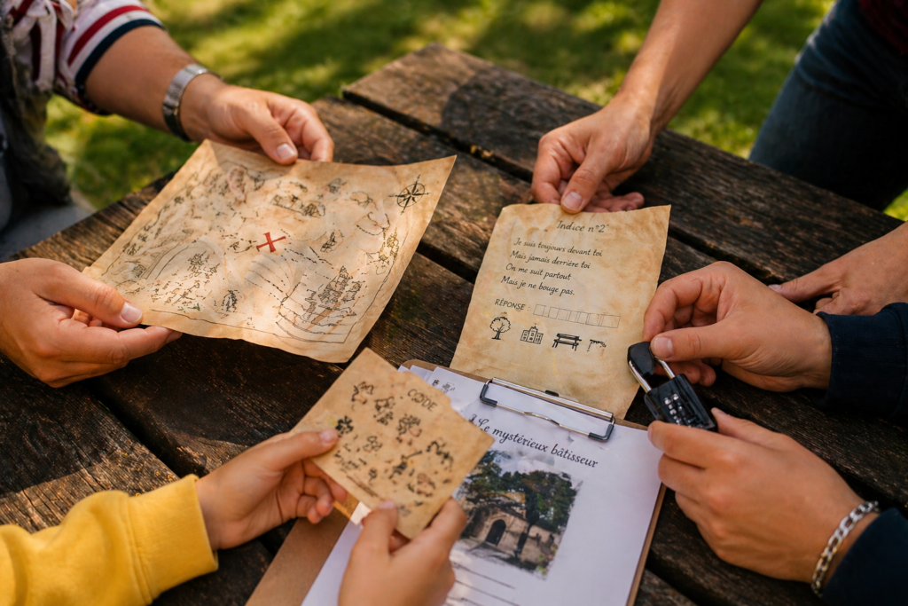 Escape game extérieur table avec les énigmes