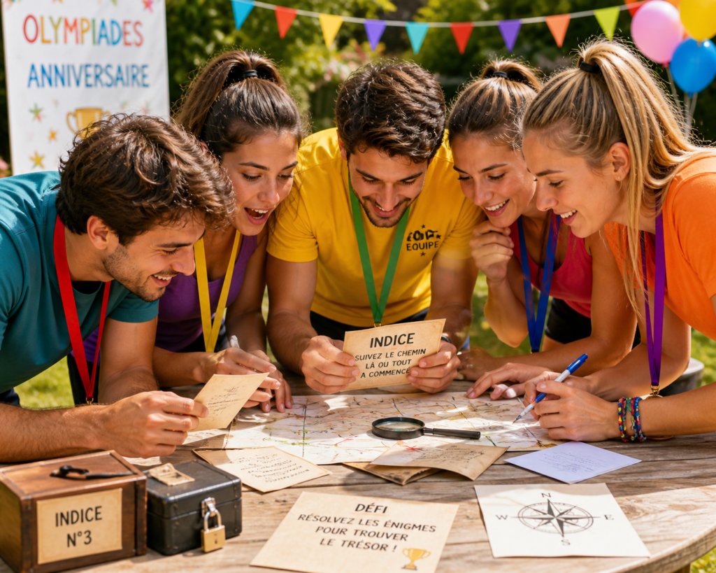 Olympiades anniversaire adultes jouent escape game alascape
