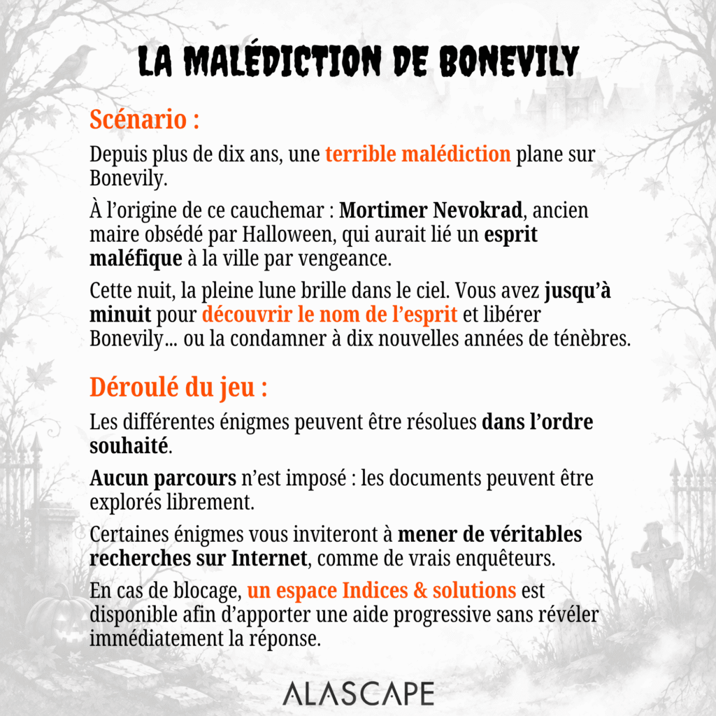 Escape game Halloween - La malédiction de Bonevily